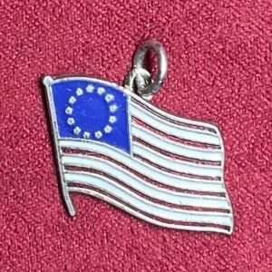 Vintage Betsy Ross Flag Charm - Silver Tone Metal & Enamel.  Excellent Conditio.